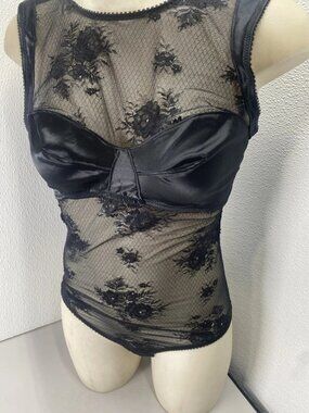 Simone Perele Womens Louise Floral Lace Bodysuit Size 4 Large Black